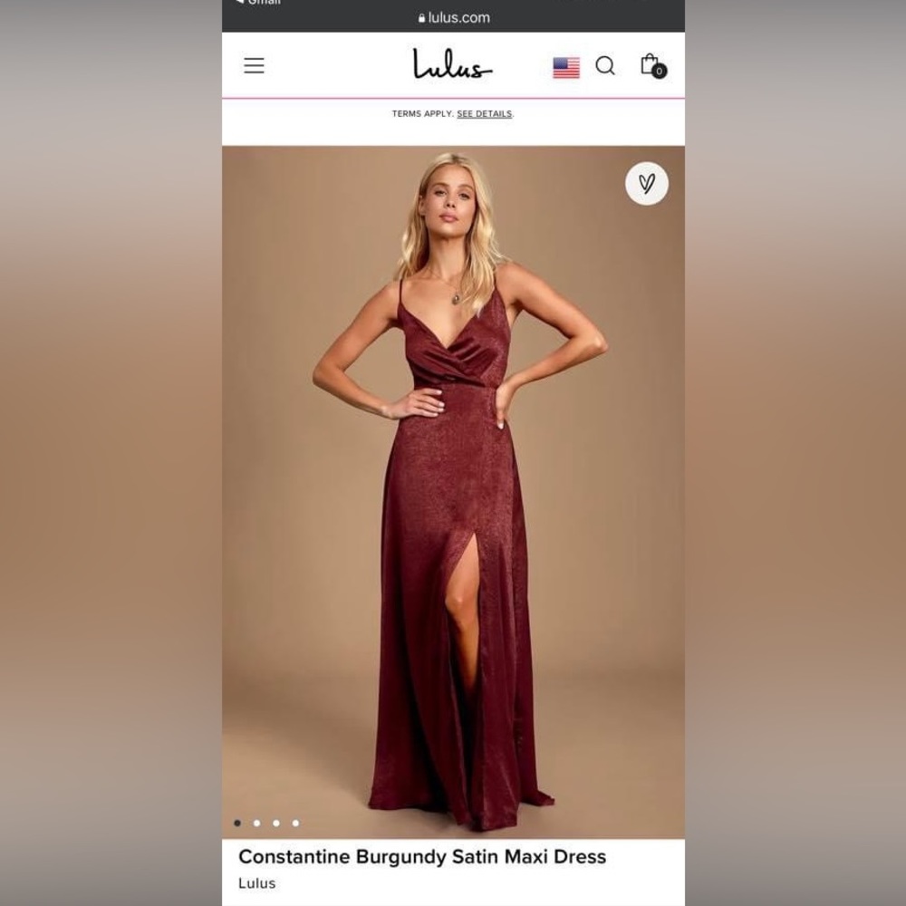 Lulus Constantine Burgundy Satin Maxi Dress, size M with tags